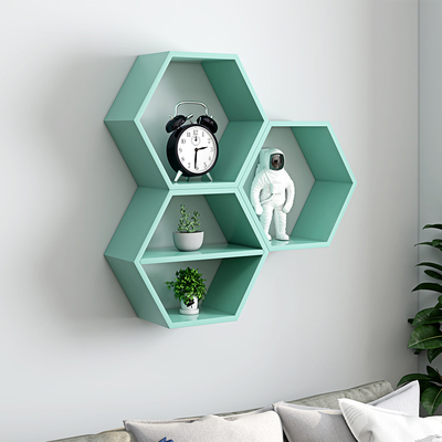 六边形置物架墙上装饰创意蜂窝格子壁挂架子免打孔电视背景墙隔板