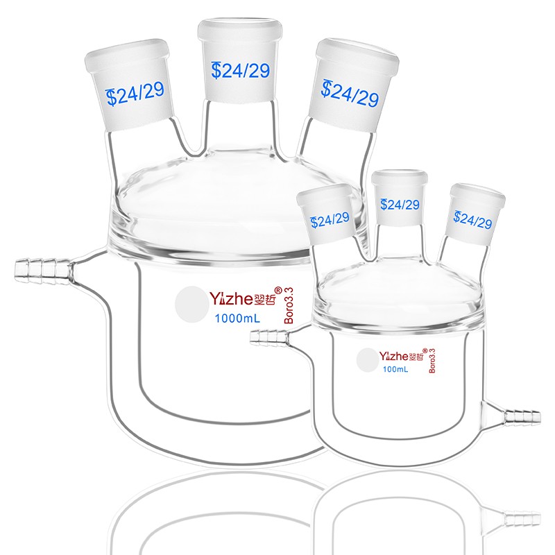 玻璃三口夹反应瓶双层反应器圆底  100 1 0 0 1000 2000 00ml化学