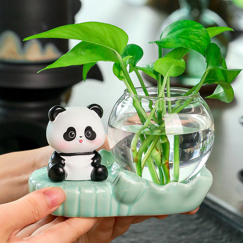 桌面插花装饰品小摆件创意水养植物绿萝客厅鱼缸玻璃器皿水培花瓶