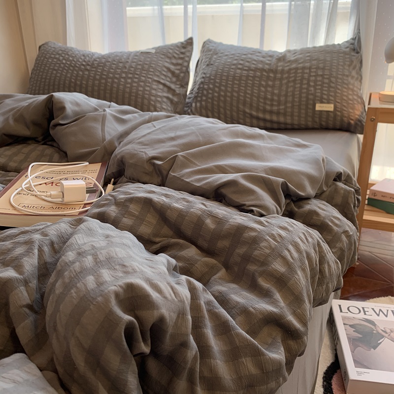 纯色水洗棉床上被罩四件小泡泡灰色被床单学生宿舍三件