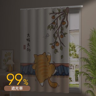 窗帘遮光2024新款 卧室飘窗小窗户防晒隔热遮阳帘 免打孔安装 滑轨式