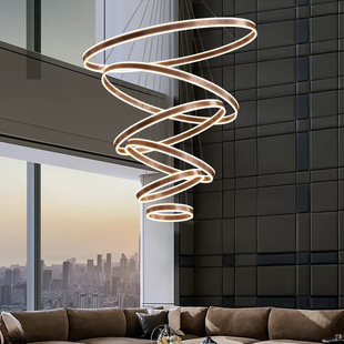 复式楼别墅挑空大吊灯现代简约轻奢loft公寓跃层楼中楼梯长客厅灯