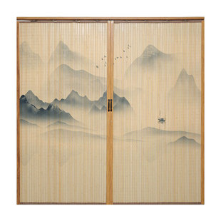 复古窗帘遮阳移门客厅折叠推拉门隔断挂画 门帘卷帘子竹帘新中日式