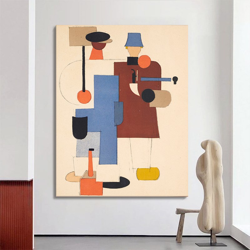 几何色块莫兰迪玄关装饰画现代简约客厅抽象人物手绘油画艺术挂画