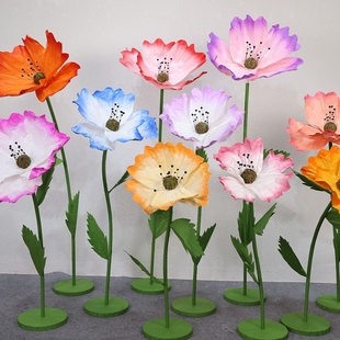 新款婚庆大型纸艺真丝虞美人婚礼路引布置装饰橱窗商场舞台道具