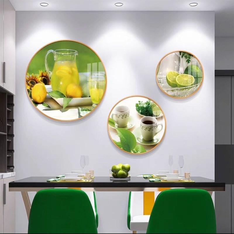 轻奢现代餐厅背景墙画简约u圆形三联装饰画饭厅花卉红酒杯壁画挂图片