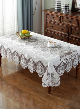 端白色桌布田园蕾丝桌布绣布艺奢华欧式餐桌布长方形茶几桌布