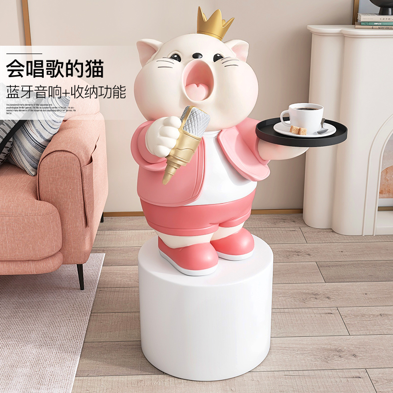 大型猫咪落地摆件客厅托盘装饰电视柜沙发旁家居饰品乔迁新居礼品