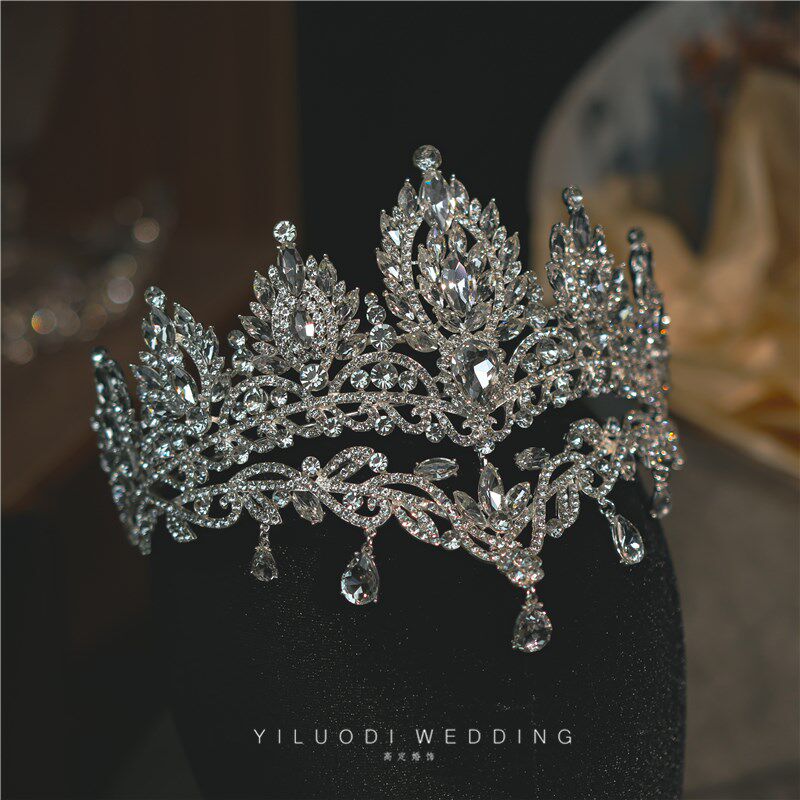 重工新娘结婚皇冠双层韩式奢华王冠主纱婚纱水晶大气跟妆简约发饰