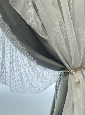 双层法式洛可可浪漫风卧室窗帘2023款遮光客厅轻奢蕾丝飘窗奶茶色