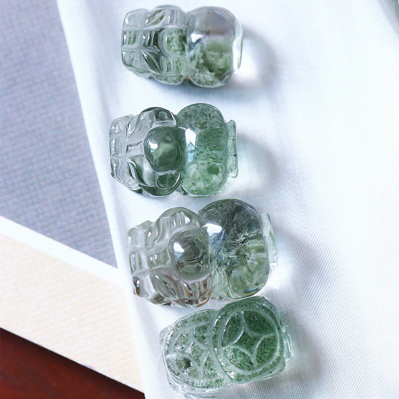 体透有景 天然绿幽灵聚宝盆貔貅吊坠异象幽灵水晶锁骨饰品