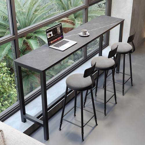 阳台吧台桌椅客厅靠墙桌子奶茶店高脚桌窗边酒吧长条岩板桌窄家用