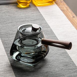 加厚耐热玻璃侧把壶木把泡茶壶带过滤内胆黑晶炉煮茶器花茶冲泡壶