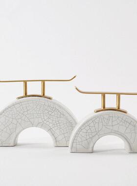 新中式冰裂陶瓷拱桥摆件家居客厅酒柜样板房白色艺术品装饰品摆设