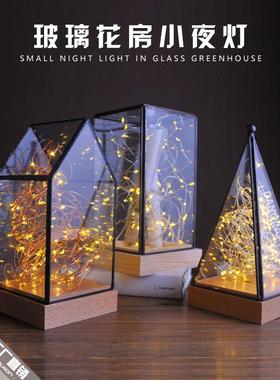 卧室小夜灯床头灯桌面氛围灯火树银花玻璃罩装饰台灯创意生日礼物