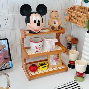 in原木风格 桌面收纳架双层三层切割茶杯架厨房调味品化妆品收纳架