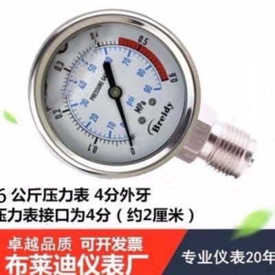 水压压力表YN60不锈钢耐震径向压力表油压水压气压6公斤4分,五金/工具,压力表,淘宝优惠券,粉丝福利购,淘宝优惠卷