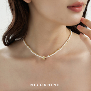 NIYOSHINE双层叠戴露珠珍珠项链女轻奢小众2026新款高级感锁骨链