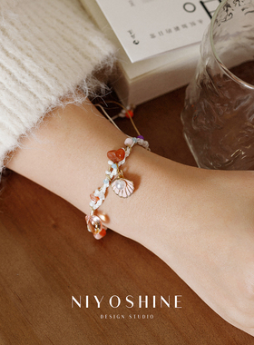 贝壳珍珠天然石编织手链ins风