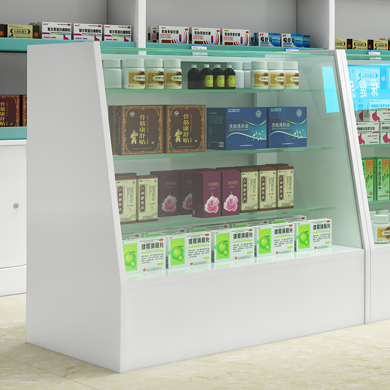 药店货架展示架木制玻璃柜台西药柜诊所处方柜药房货柜陈列展示柜