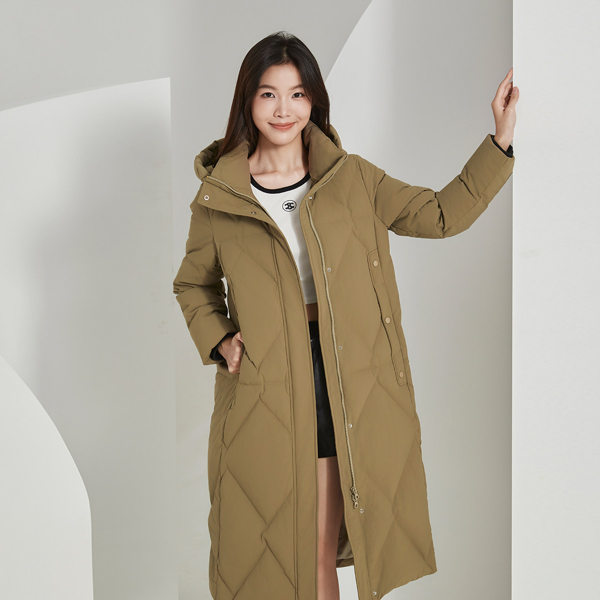 暖频道女士时尚休闲长款羽绒服修身显瘦防风面包服冬加厚鸭绒外套