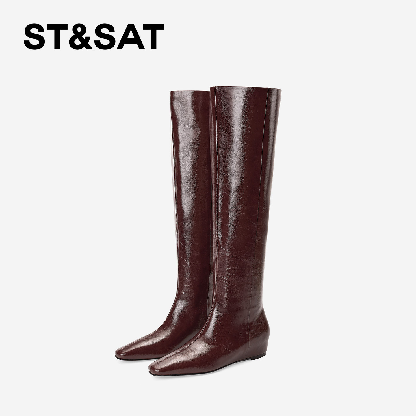 St&Sat/星期六时尚方头长靴秋冬百搭骑士靴内增高过膝气质时装靴,女鞋,骑士靴,淘宝优惠券,粉丝福利购,淘宝优惠卷