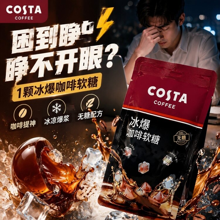 COSTA冰爆咖啡软糖无糖0脂润喉糖特浓草本开车提神薄荷糖糖果68g