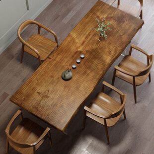 侘寂风实木大板餐桌泡茶桌椅组合悬浮亚克力阳台原木茶几茶桌茶台