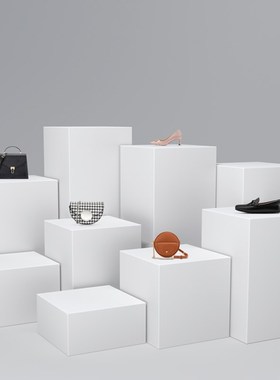 服装店软装道具橱窗展示台u网红直播地堆模特地台流水台白色几何