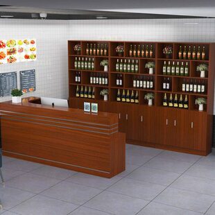 收银台柜台小型简约饭店转角吧台桌商用酒店前台接待台酒柜展示柜