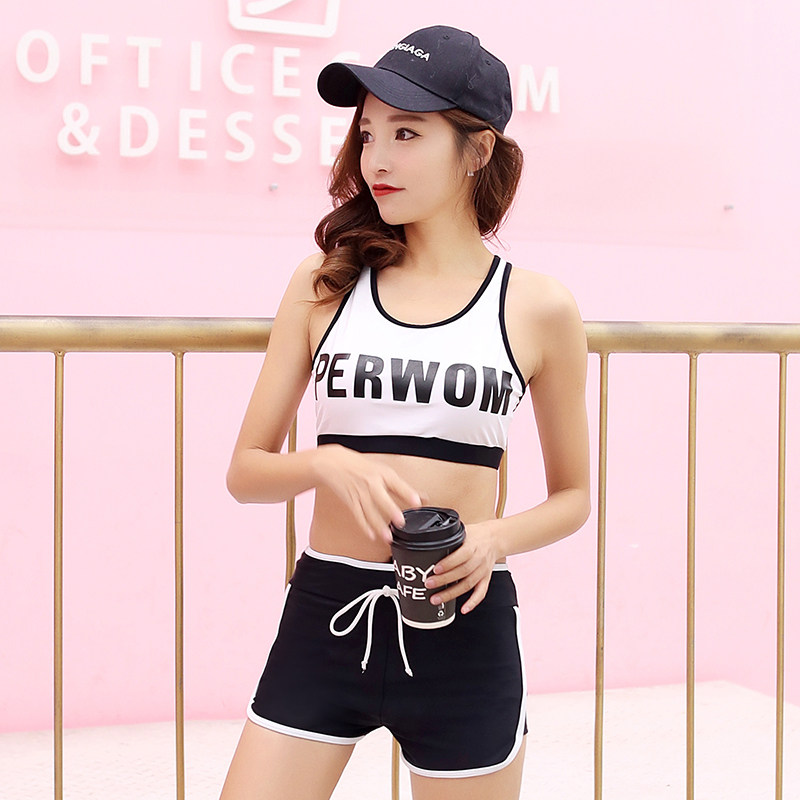 泳衣女分体式保守运动款 学生显瘦遮肚小胸聚拢平角裤温泉游泳装