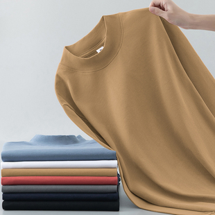 重磅纯棉半高领t恤男士长袖秋冬内搭F打底衫全棉体恤中领秋衣小衫