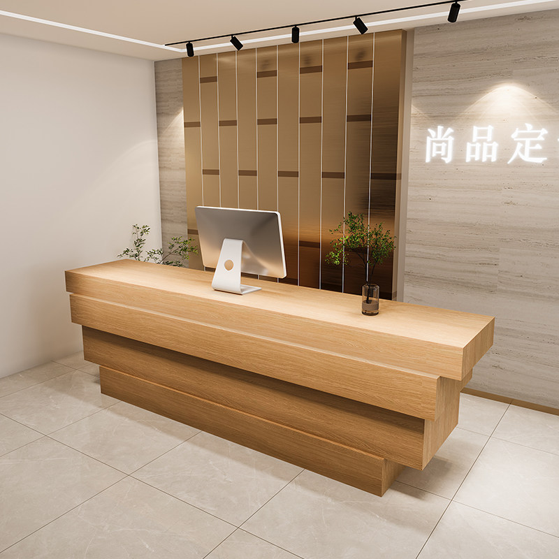 实木工业风民宿理发店饭店店铺吧台桌收银K台公司前台接待建材五