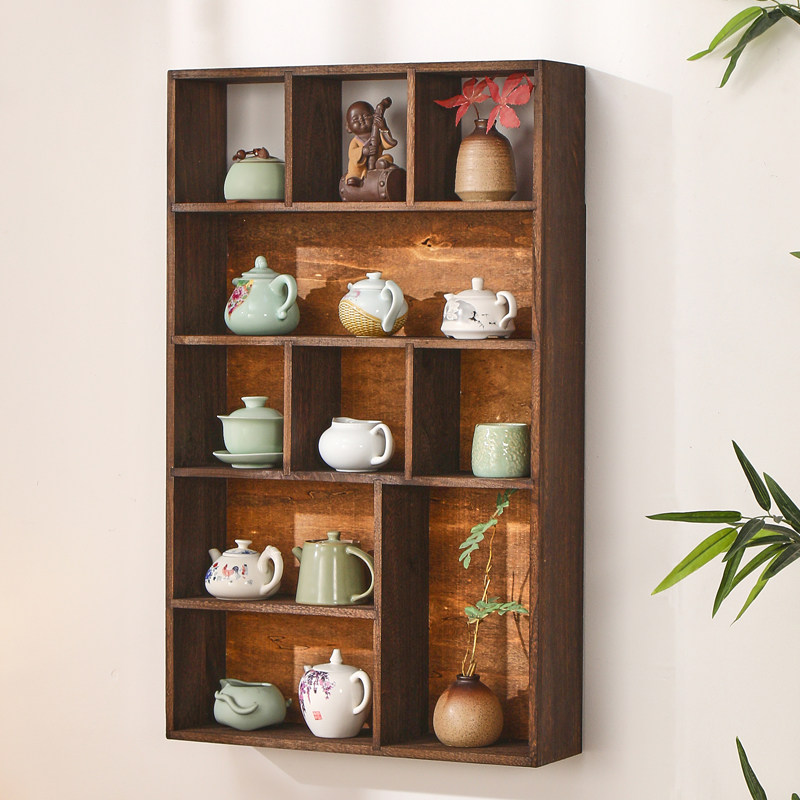 实木壁挂式博古架多宝阁中式茶具茶杯收纳置物架挂墙展示隔断茶架,住宅家具,多宝格/博古架,淘宝优惠券,粉丝福利购,淘宝优惠卷