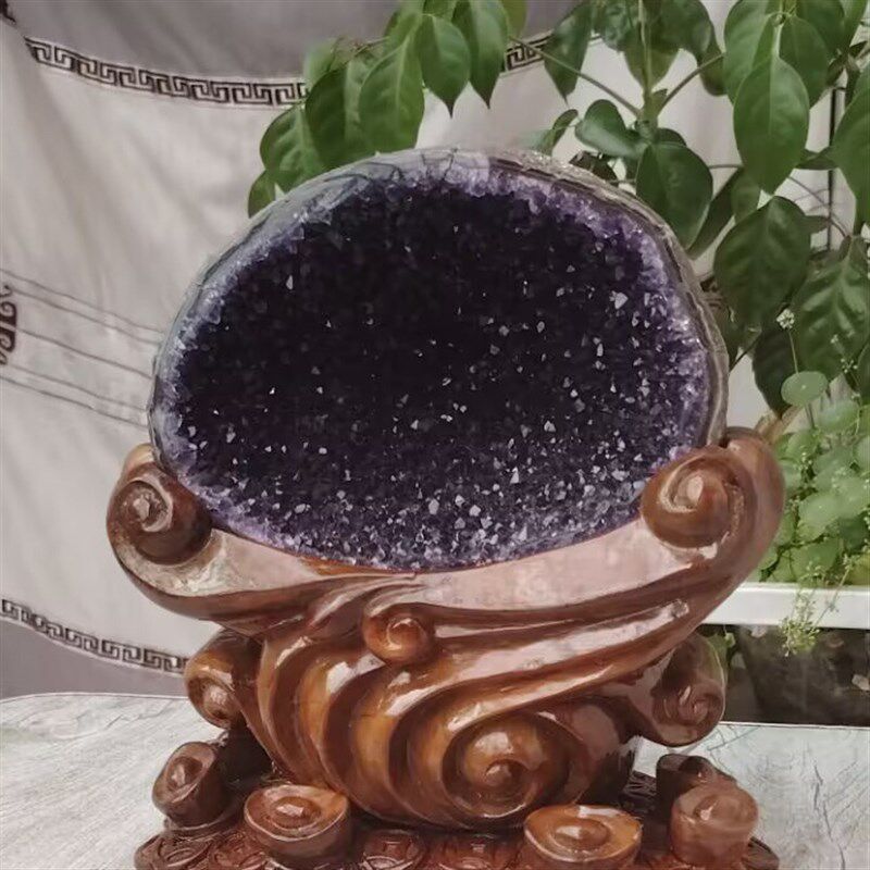 奇石底座定制水晶洞P底座实木雕刻