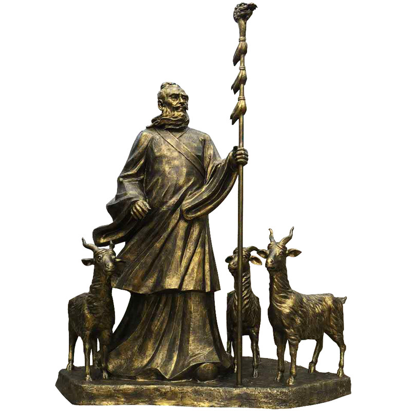 苏武牧羊玻璃钢仿铜雕塑放羊人历史典故放牧人物雕像牧民铜像订制