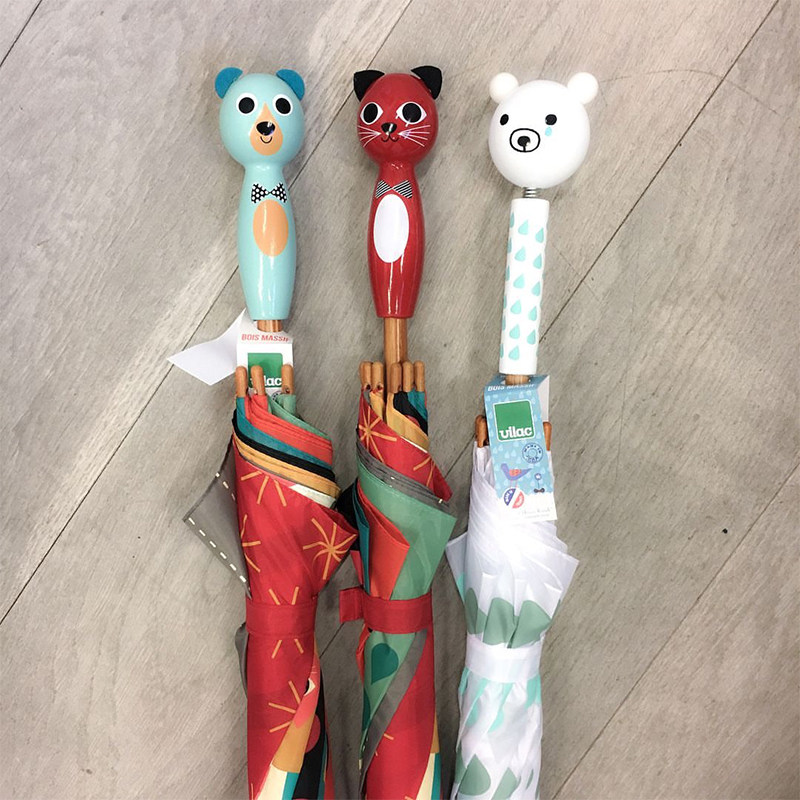 Vilac法国儿童卡通雨伞太阳伞木制长柄可爱便携两用小学生伞3岁+