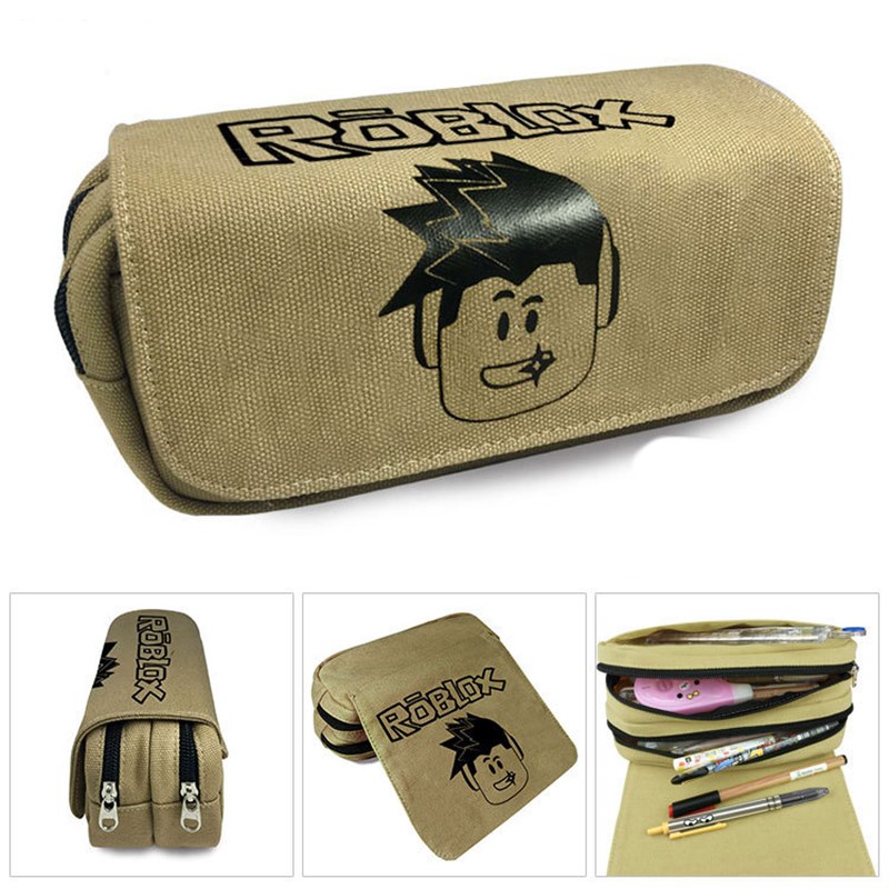 Roblox笔袋学生文具袋双层大容量翻盖帆布带拉链收纳袋铅笔盒
