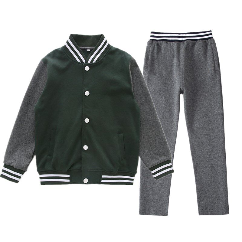 布莱尼迪儿童墨绿棒球服春秋英伦深灰色套装中小学生校服班服套装