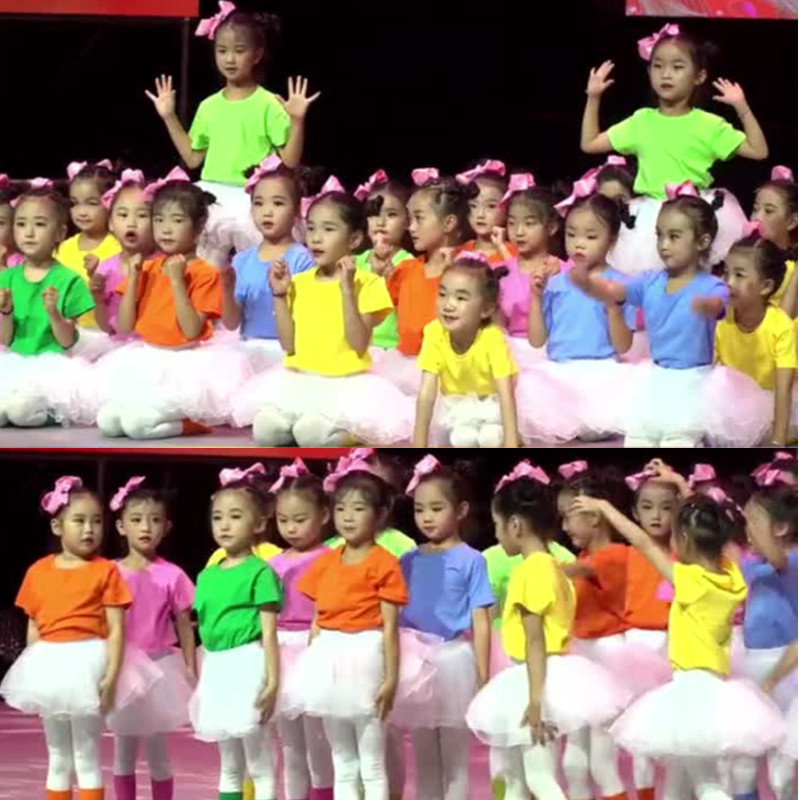 还能孩子多久舞蹈蓬蓬纱裙儿w童糖果色套装孩子的天空幼儿表演服