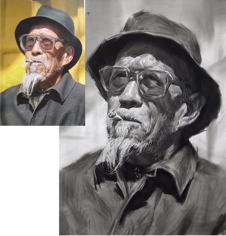 素描老人像定制画像真人手绘写实老照片修复绘制作遗头像炭精铅笔