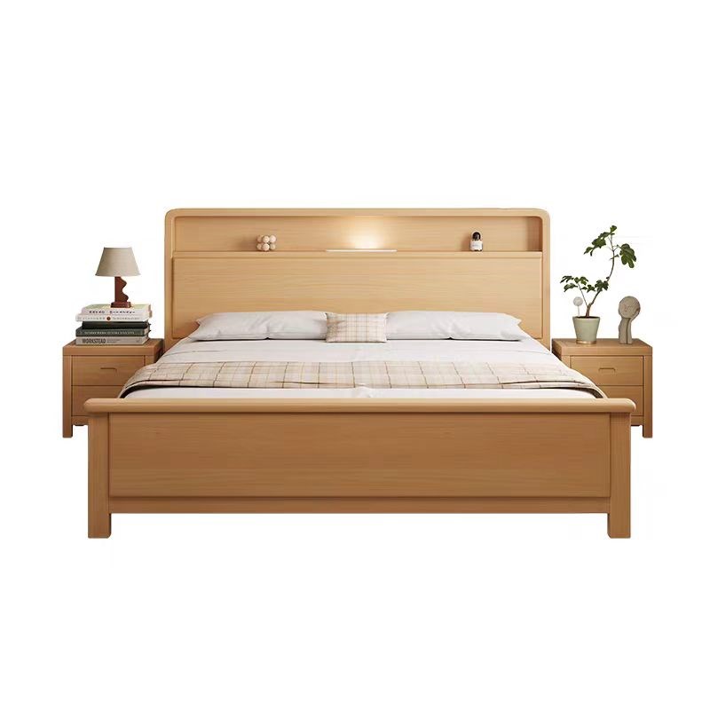 榉木实木床主卧1.8米双人床现代简约1.5m1.2米单人床原木榫卯结构
