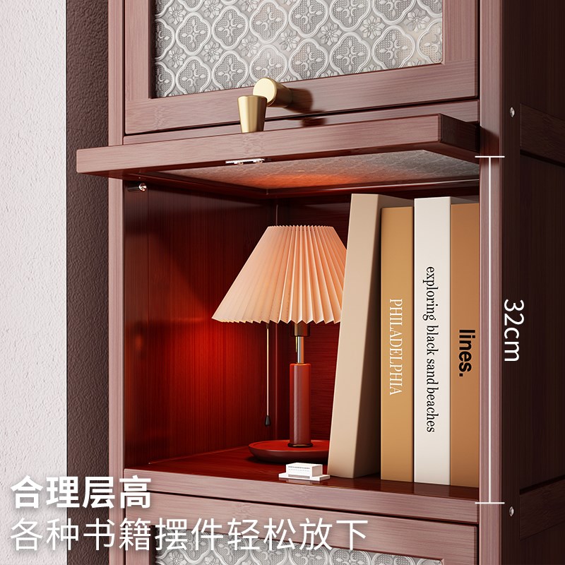 书柜收纳柜一体靠墙实木转角窄柜落地带门防尘收纳柜子书架置物架