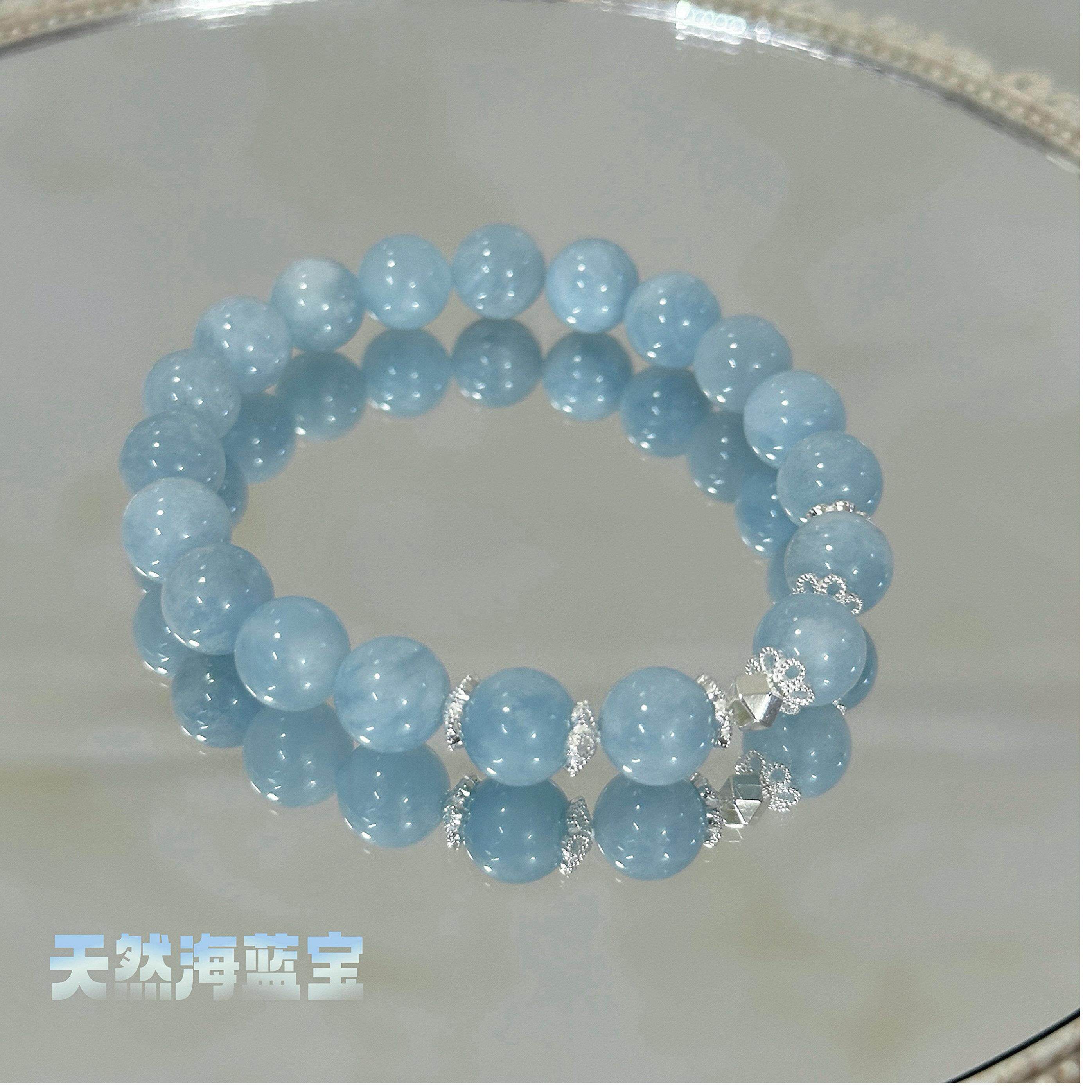 【天然海蓝宝】水晶手錬清冷感少女转好运礼物手串纯银水逆退散！