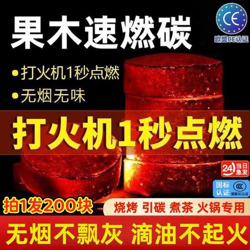 烧烤专用无烟果木炭家用方圆炭块围炉煮茶助燃速燃炭户外引燃神器