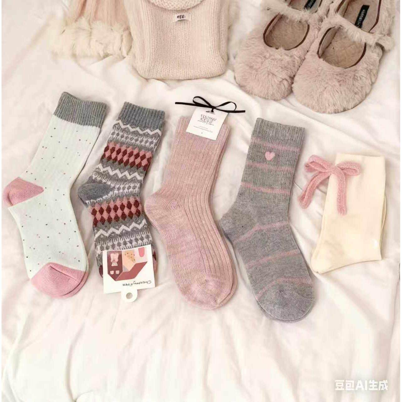 韩式粉色中筒袜子女秋冬款加绒加厚保暖2025新款长筒堆堆袜网红袜,女士内衣/男士内衣/家居服,中筒袜,淘宝优惠券,粉丝福利购,淘宝优惠卷
