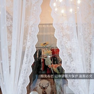 拾光韩式 白色蕾丝窗帘窗纱帘田园美式 半帘短帘门帘隔断免打孔安装