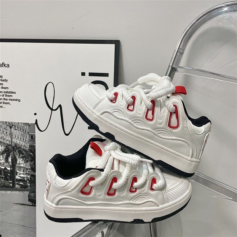 冬季美式板鞋加绒白色面包鞋男潮 低帮增高情侣小众休闲运动鞋女