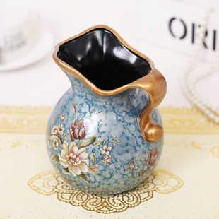 欧式 饰复古文艺摆件 轻奢陶瓷彩绘小花瓶 工艺客厅插花奶壶家居装