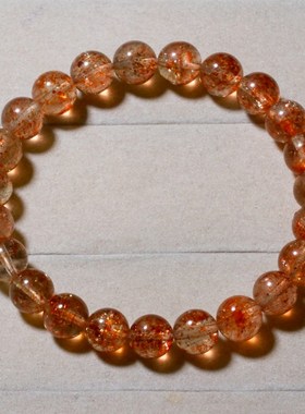 天然冰种白水体共生阿鲁沙水晶金草莓晶手链坦桑尼亚X绿柱石手串